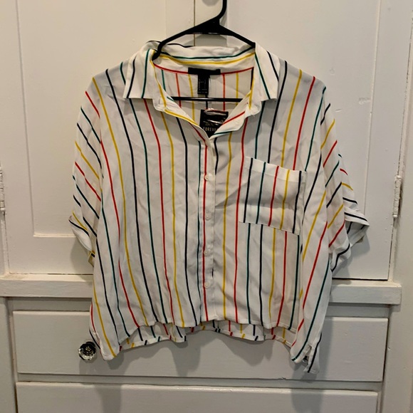 NWT F21 multi colored striped button down - Picture 2 of 3